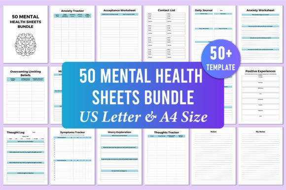 Editable 50 Mental Health Sheets Bundle