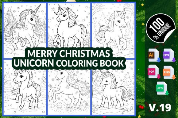Merry Christmas Unicorn Coloring Book 19