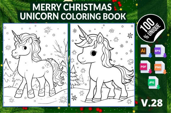 Merry Christmas Unicorn Coloring Book 28